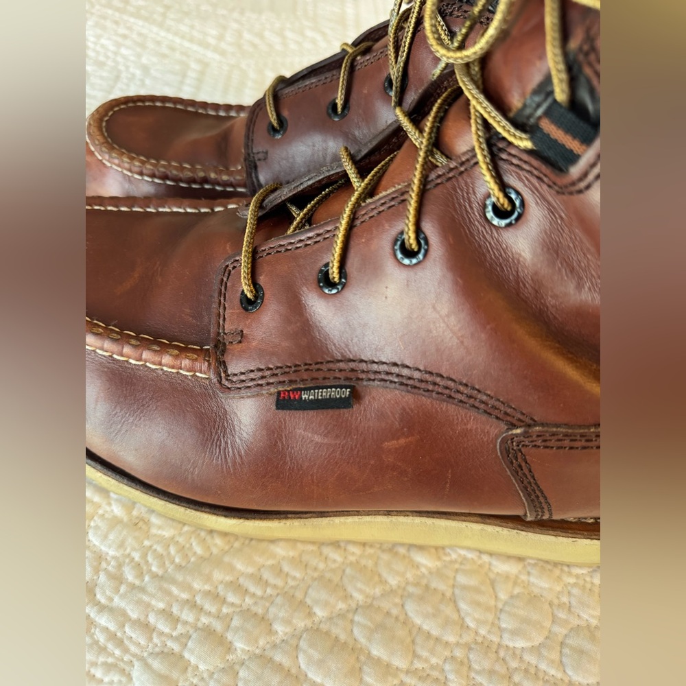 Red Wing Leather Boots #411 8-inch Waterproof Soft Toe Size 12 E2 Slip Resistant - Picture 7 of 14